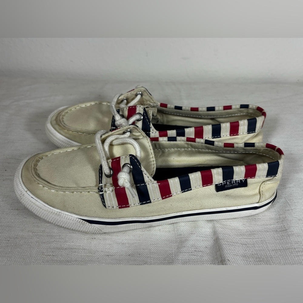 Sperry Top-Sider Boat Shoes Women’s 7 Striped Red White Blue Nautical Deck Shoes